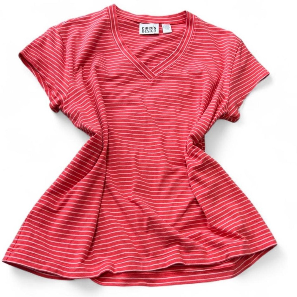 Vintage 90s Chico's Design Red Thin Stripe Tee, Women's Size XL